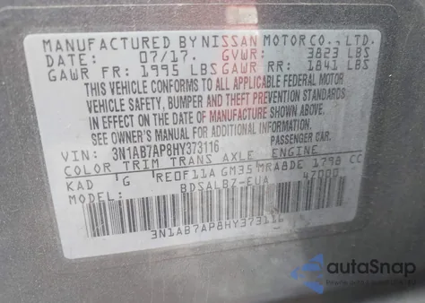 2017 Nissan Sentra S from USA, damaged, VIN 3N1AB7AP8HY373116